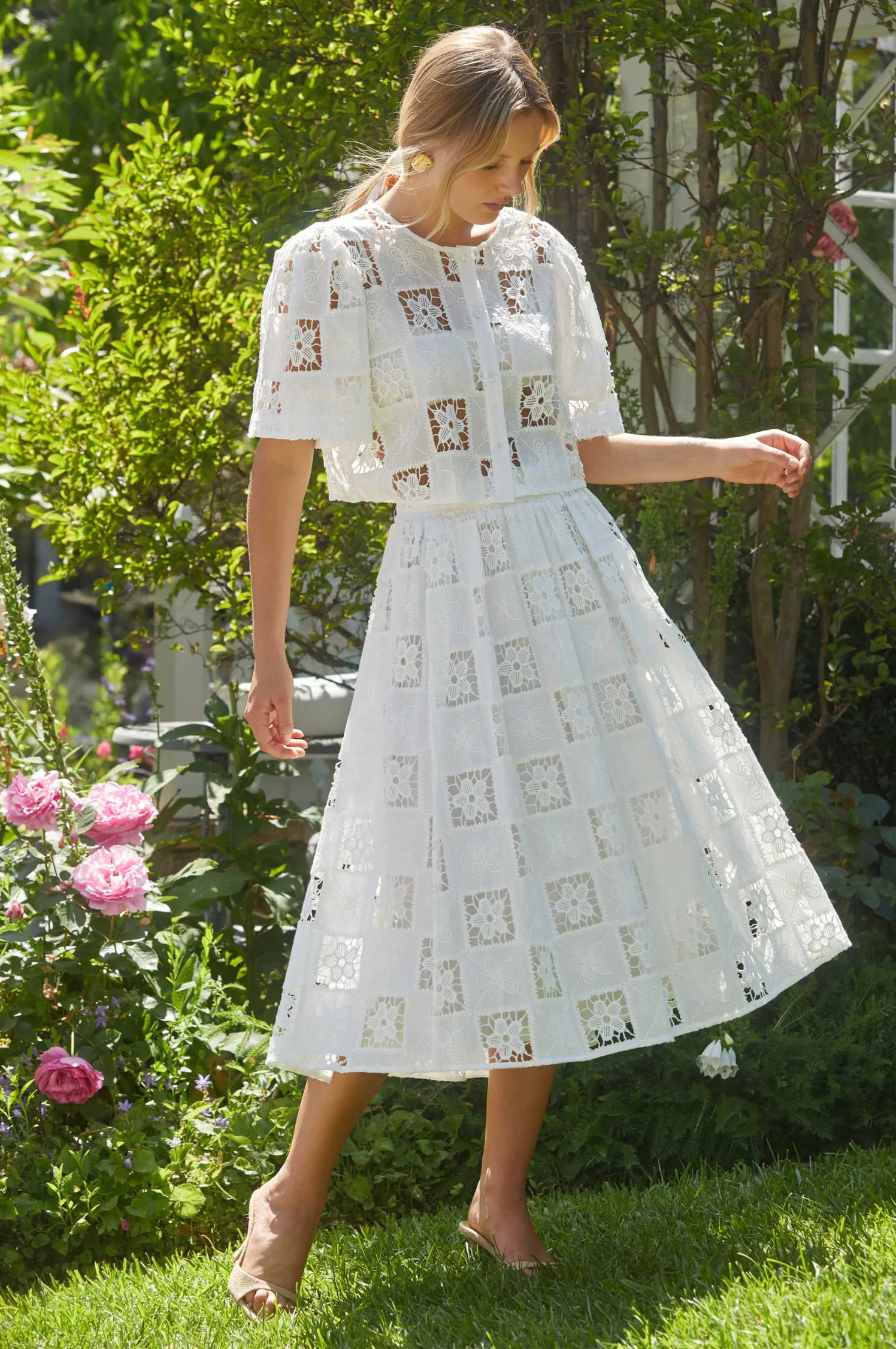 Andolina Crochet Lace Midi Skirt - Intensery