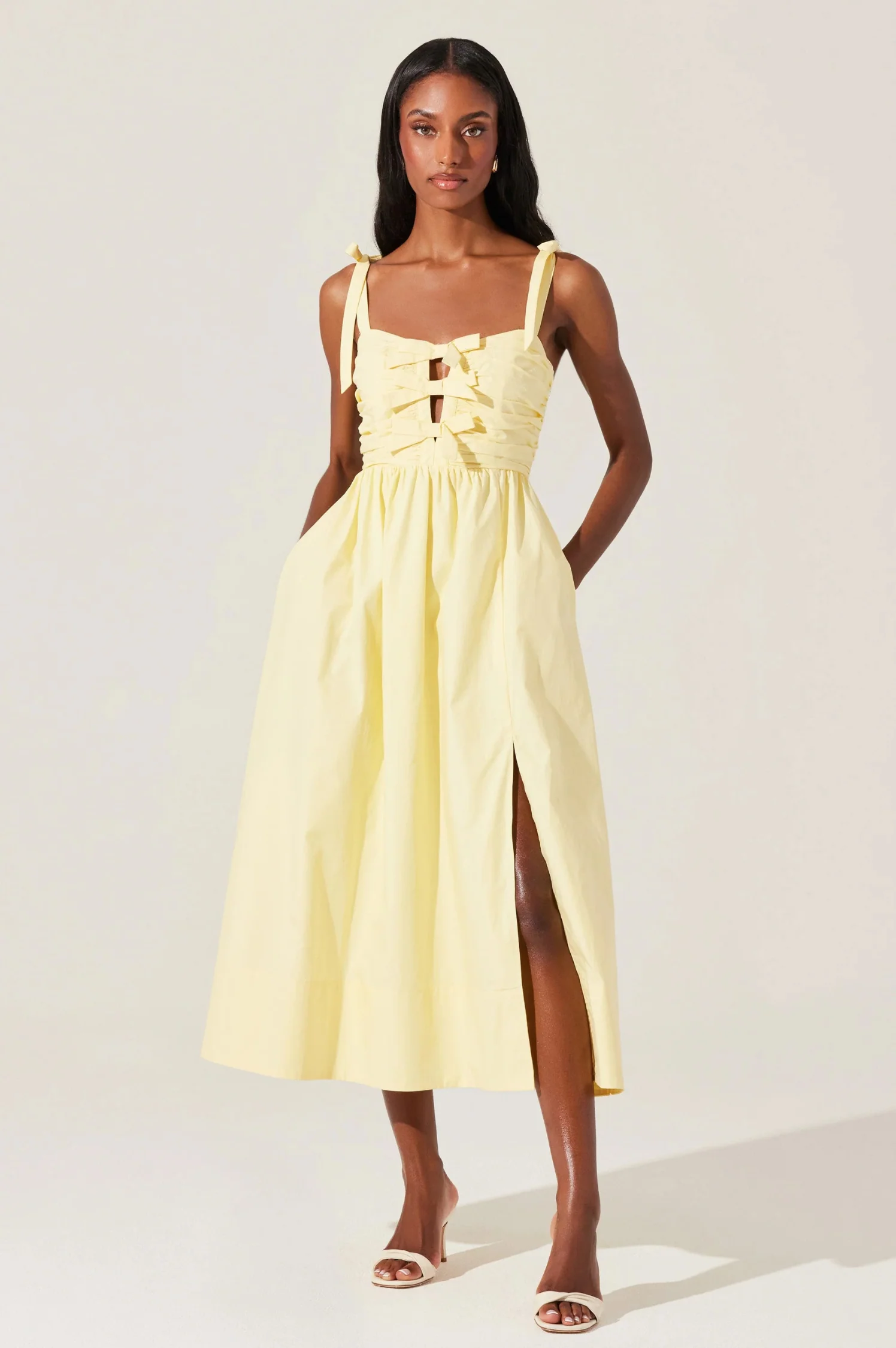 Helia Bow Front Midi Dress - Intensery