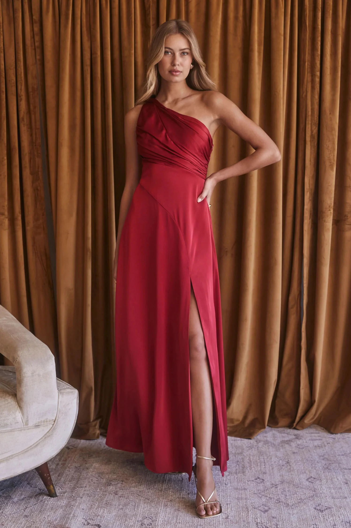 Atoila One Shoulder Satin Maxi Dress - Intensery